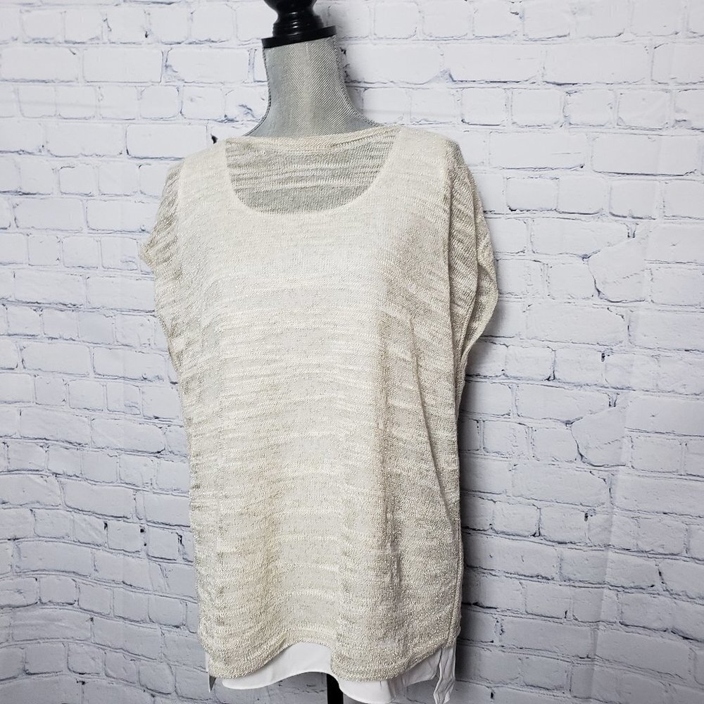 Lafayette 148 New York Metallic Double Layer Blouse Top Tunic NWT size Large
